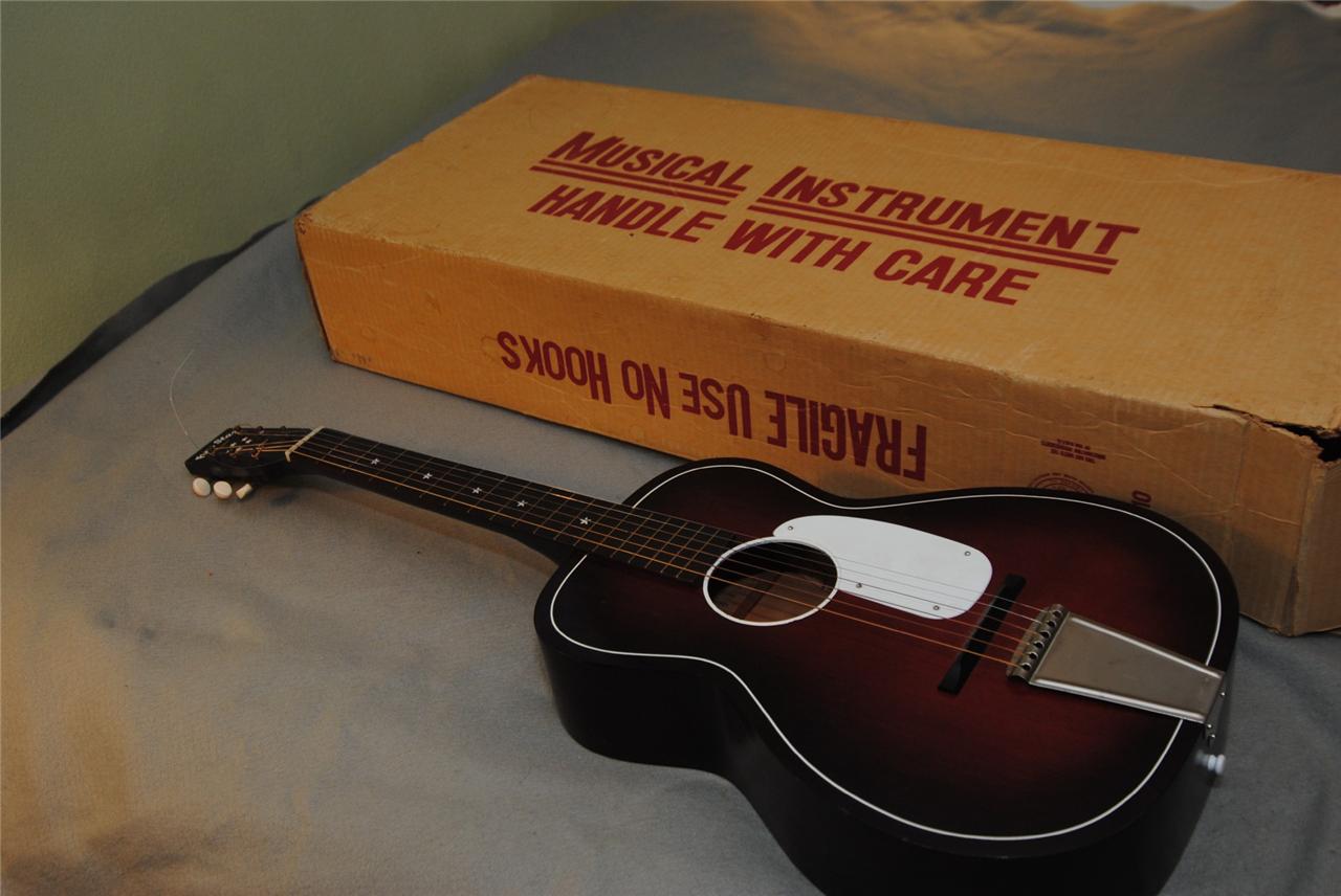 VINTAGE 5 STAR PARLOR ACOUSTIC GUITAR W/ORIGINAL SHIPPING BOX HARMONY KAY