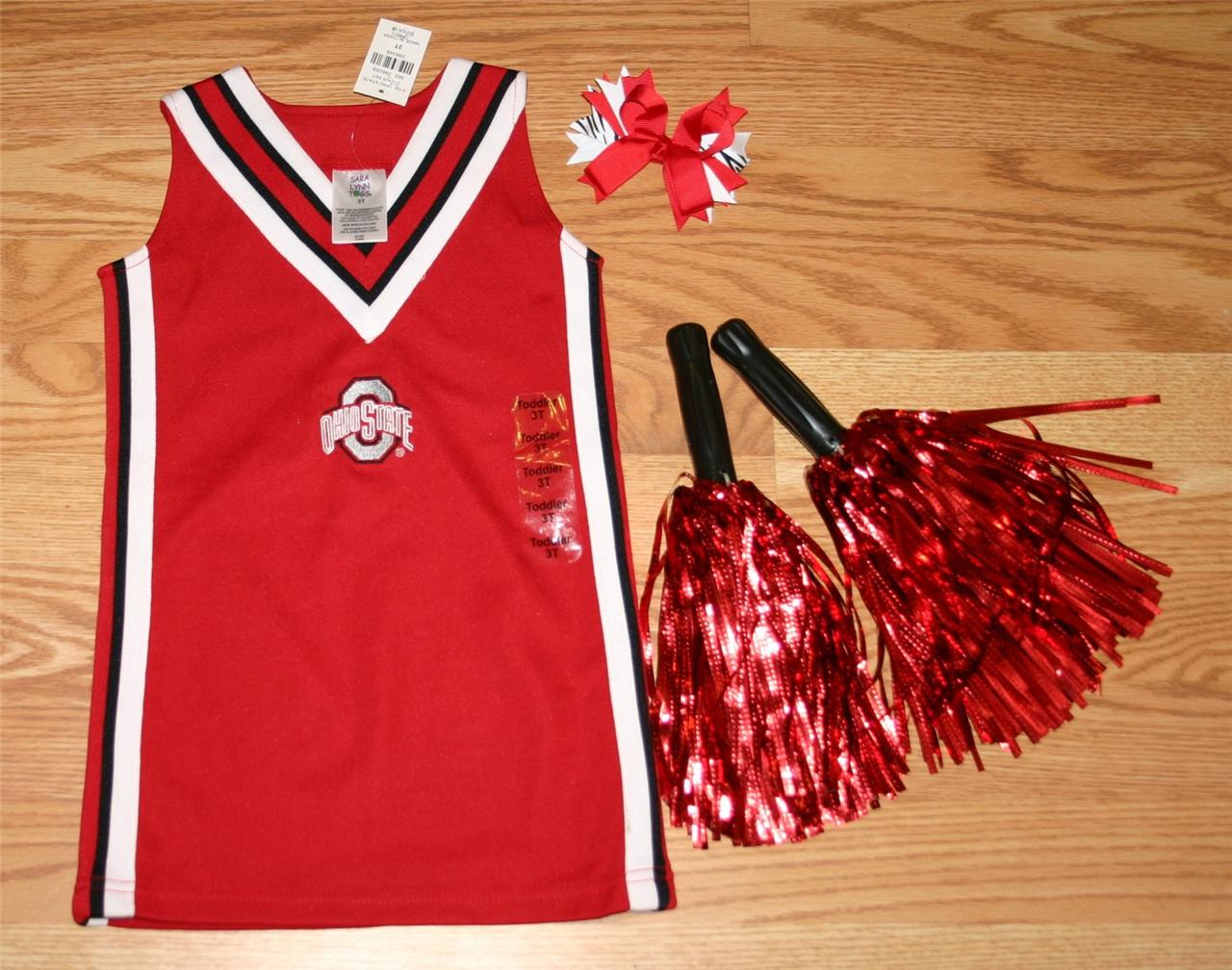 Cheerleader Costume Outfit Ohio State 3T Pom Poms Zebra Bow Cheer Set