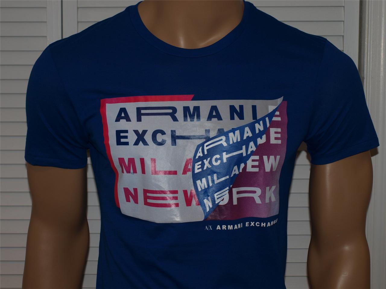 Armani Exchange Peel Back Logo T Shirt Marine NWT - Photo 1 sur 1