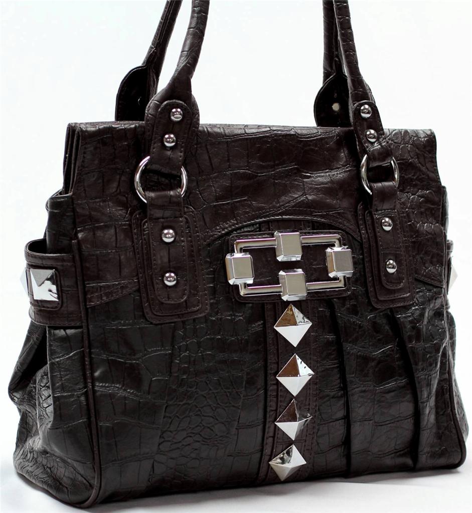 Large Handbag Shoulder BAG Satchel 2 Compartments Studs 836BLBR | eBay