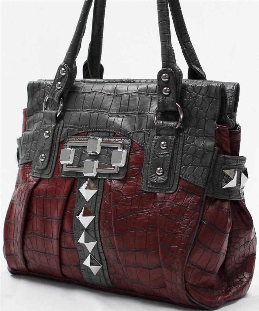 Large Handbag Shoulder BAG Satchel 2 Compartments Studs 836BLBR | eBay