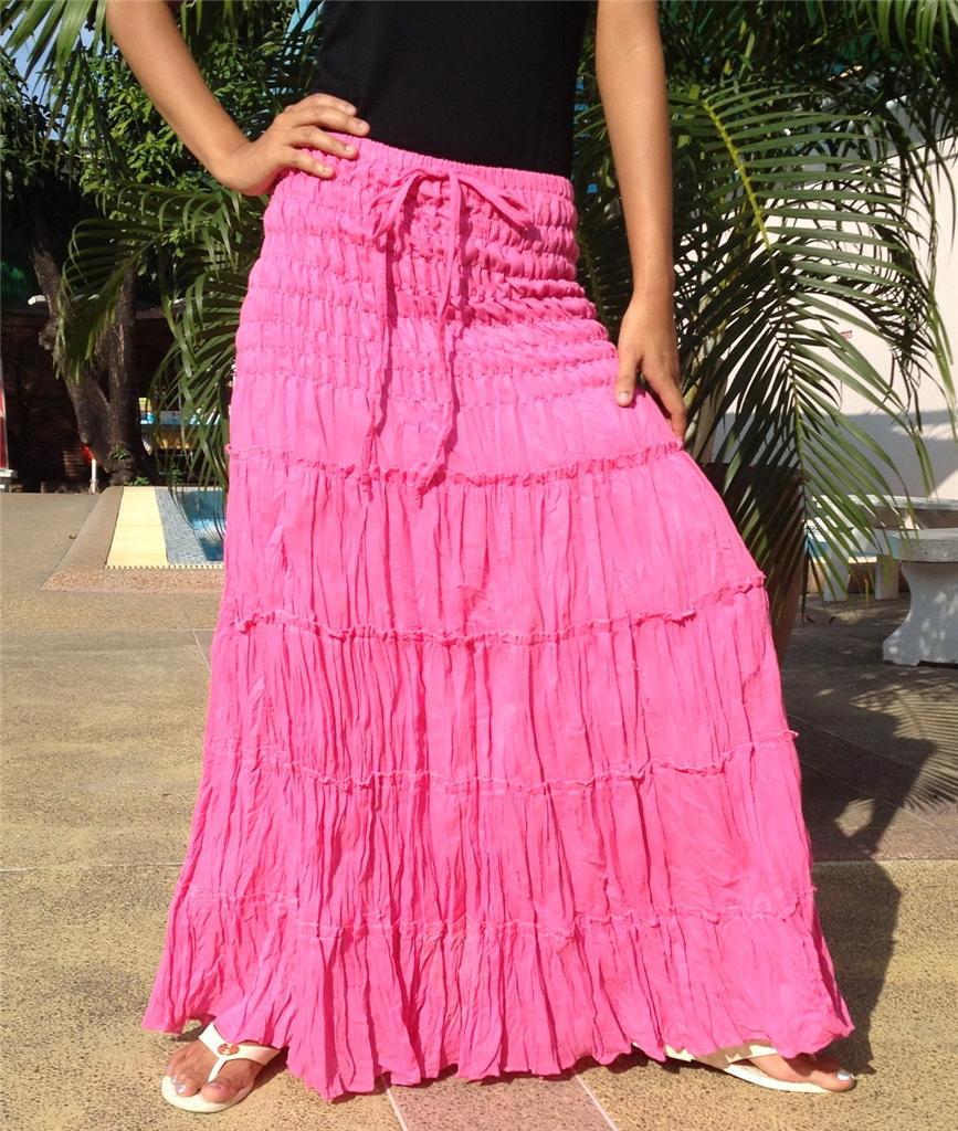 LONG GYPSY SKIRT DRESS BOHO HIPPY PEASANT SUN TIERED COTTON CHOICE