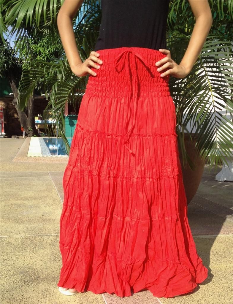 LONG GYPSY SKIRT DRESS BOHO HIPPY PEASANT SUN TIERED COTTON CHOICE
