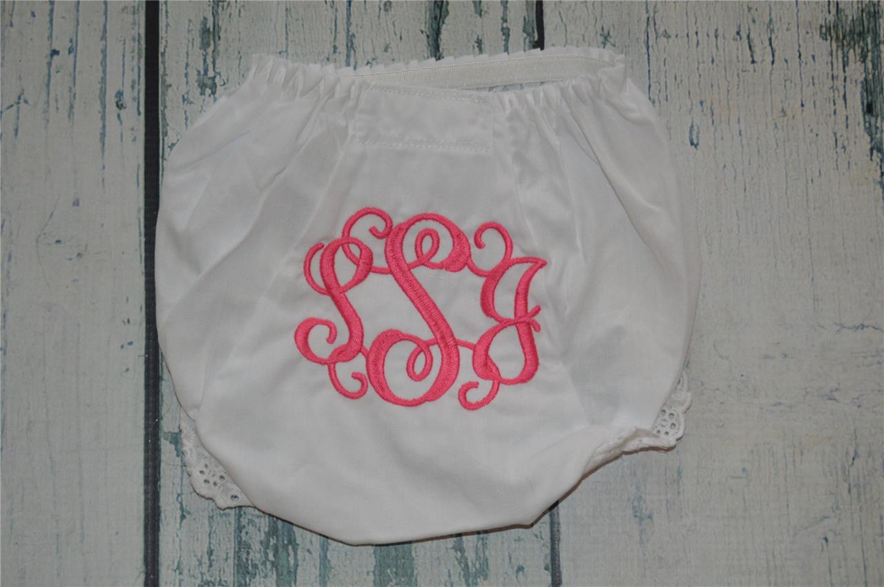 Personalized  Baby Bloomers Diaper Cover  Monogram Hot Pink Vine Script Bloomer 