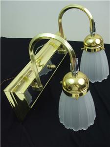 Bathroom Vanity Wall Light Fixture Brass Silver Metal 2 Tulip Frosted Shades eBay