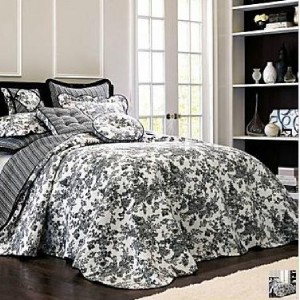 New JCPenney Toile Garden Queen Bedspread Black Amp White All Cotton ...