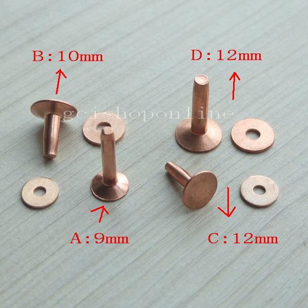 6 Sets Solid Copper Rivets + One Burrs Setter Tool Fasteners Permanent