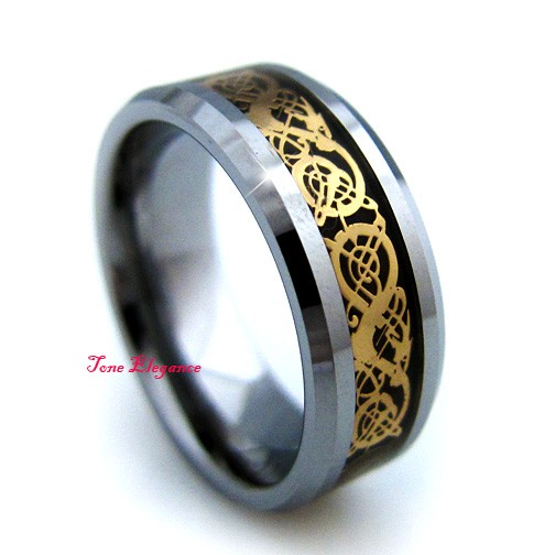 Details about Tungsten gold tone Mens dragon Wedding Band Ring sz11