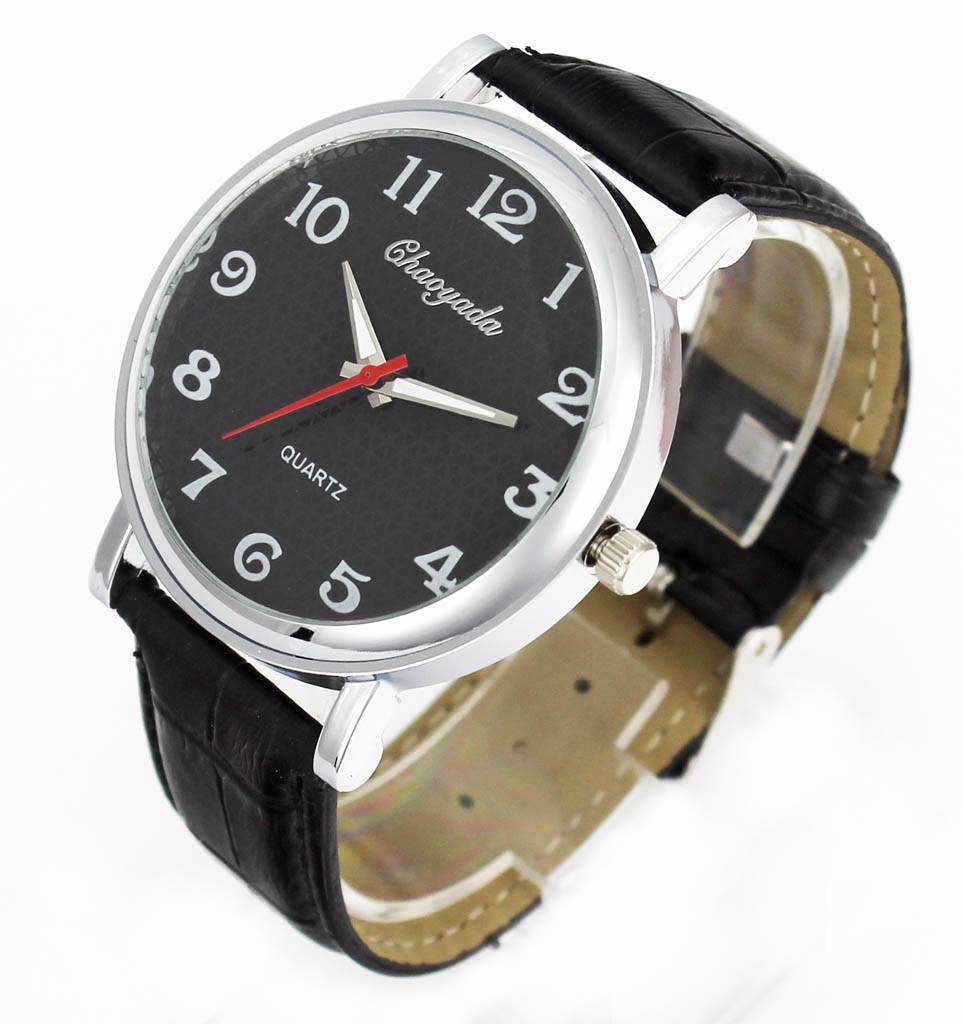 Mens 43 mm Large Dial Gold Silver Color Case Male Leather Business