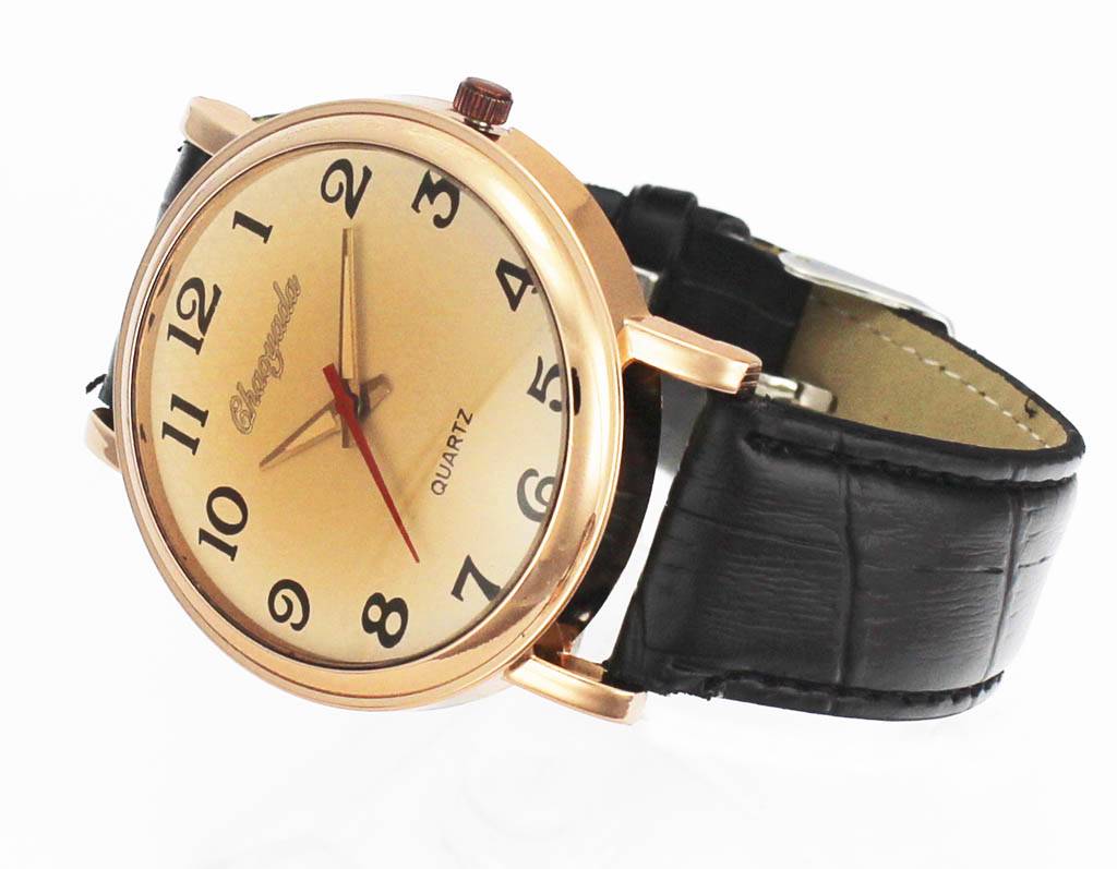 Mens 43 mm Large Dial Gold Silver Color Case Male Leather Business