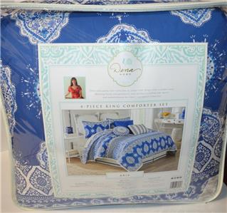 Dena Home Aria Porcelain Blue Medallion 4pc King Comforter Set Nwt