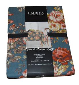 RALPH LAUREN Cottage Blue Floral TABLECLOTH Oblong 60