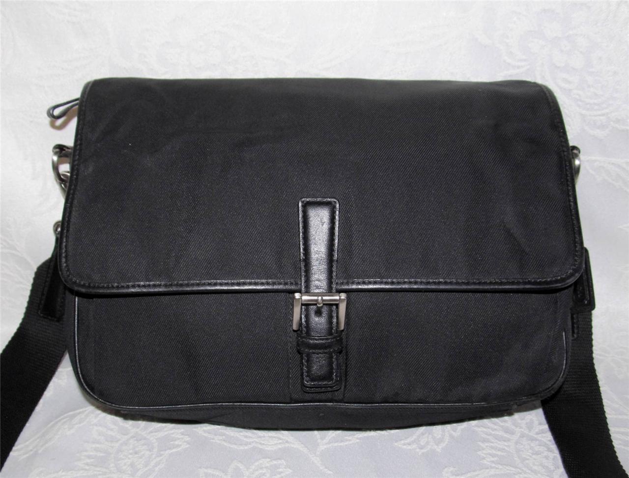 Coach 7435 Black Twill & Leather Medium Messenger Crossbody Bag Handbag