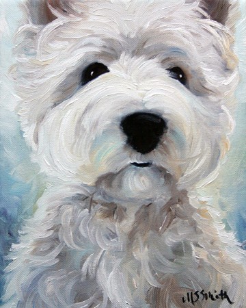Sparrow Westie West Highland White Terrier Dog Art Oil Painting