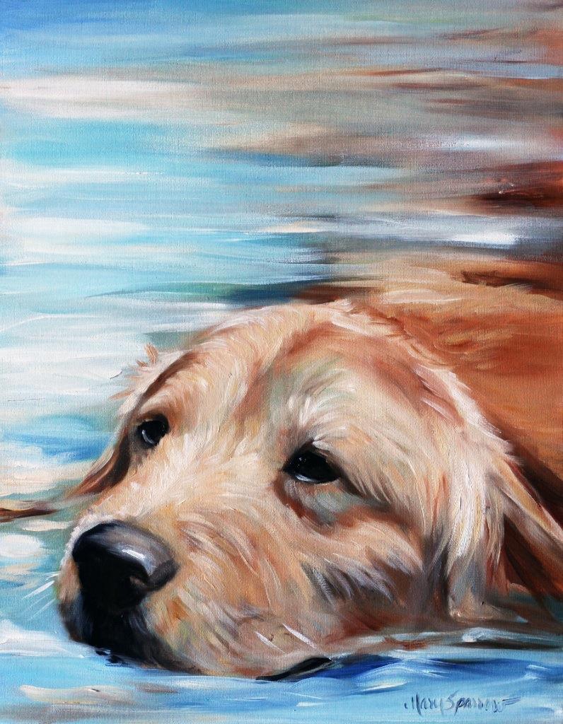Mary Sparrow Golden Retriever Swimming Yellow Dog Print From Original Oil Art Ebay