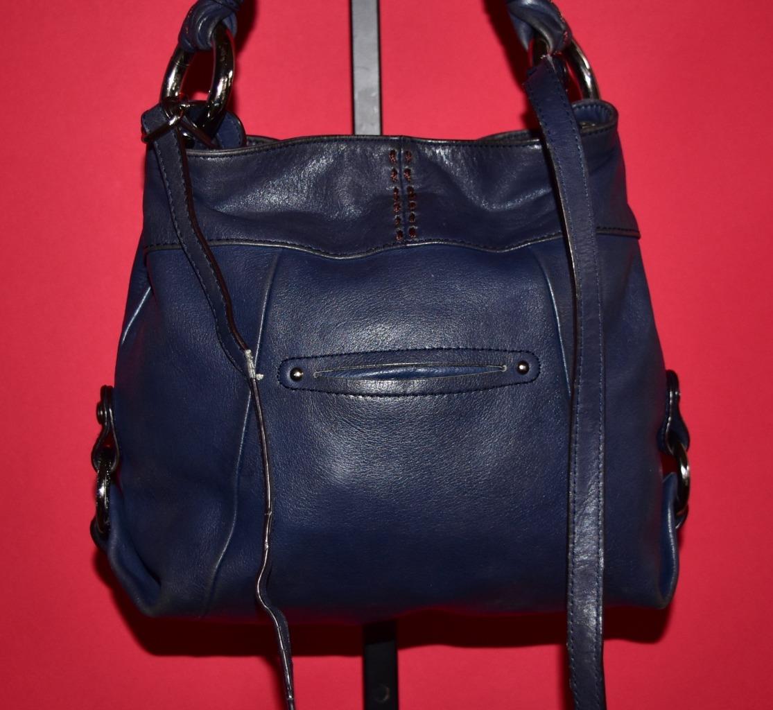 B. MAKOWSKY Blue Brown Leather Small Shoulder Crossbody Hobo Tote Purse Bag | eBay