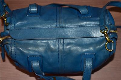 FOSSIL EMMA SATCHEL Cobalt Blue Leather Convertible Crossbody Purse Tote Bag | eBay