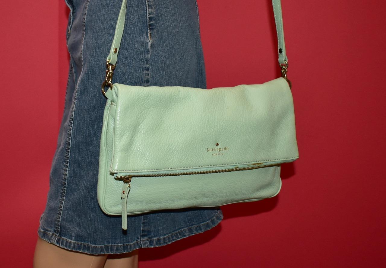 KATE SPADE NY Cobble Hill Clarke Green Leather Fold-Over Flap Crossbody