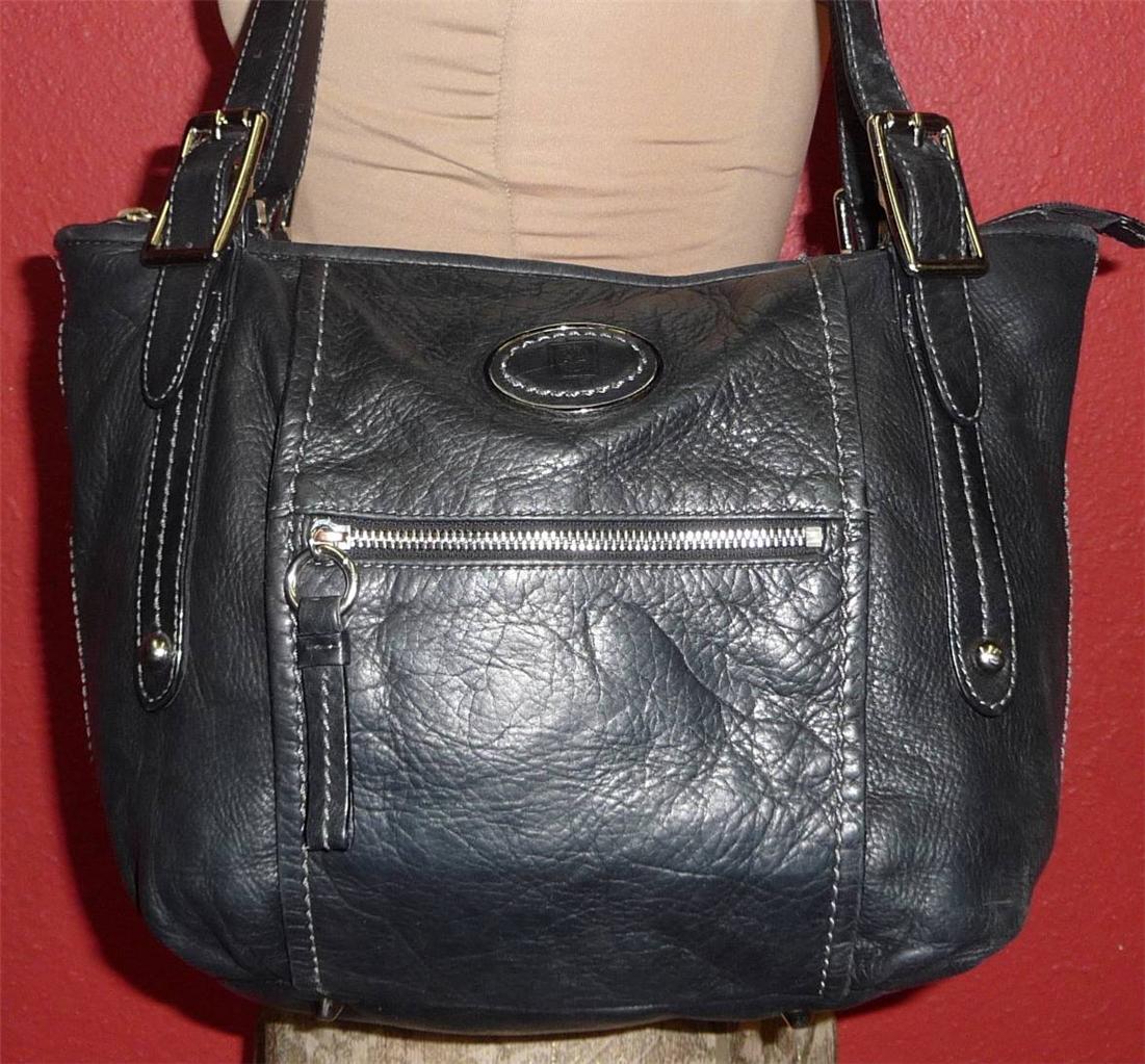 Vintage GIANI BERNINI Black Leather Satchel Tote Purse Shoulder Bag ...