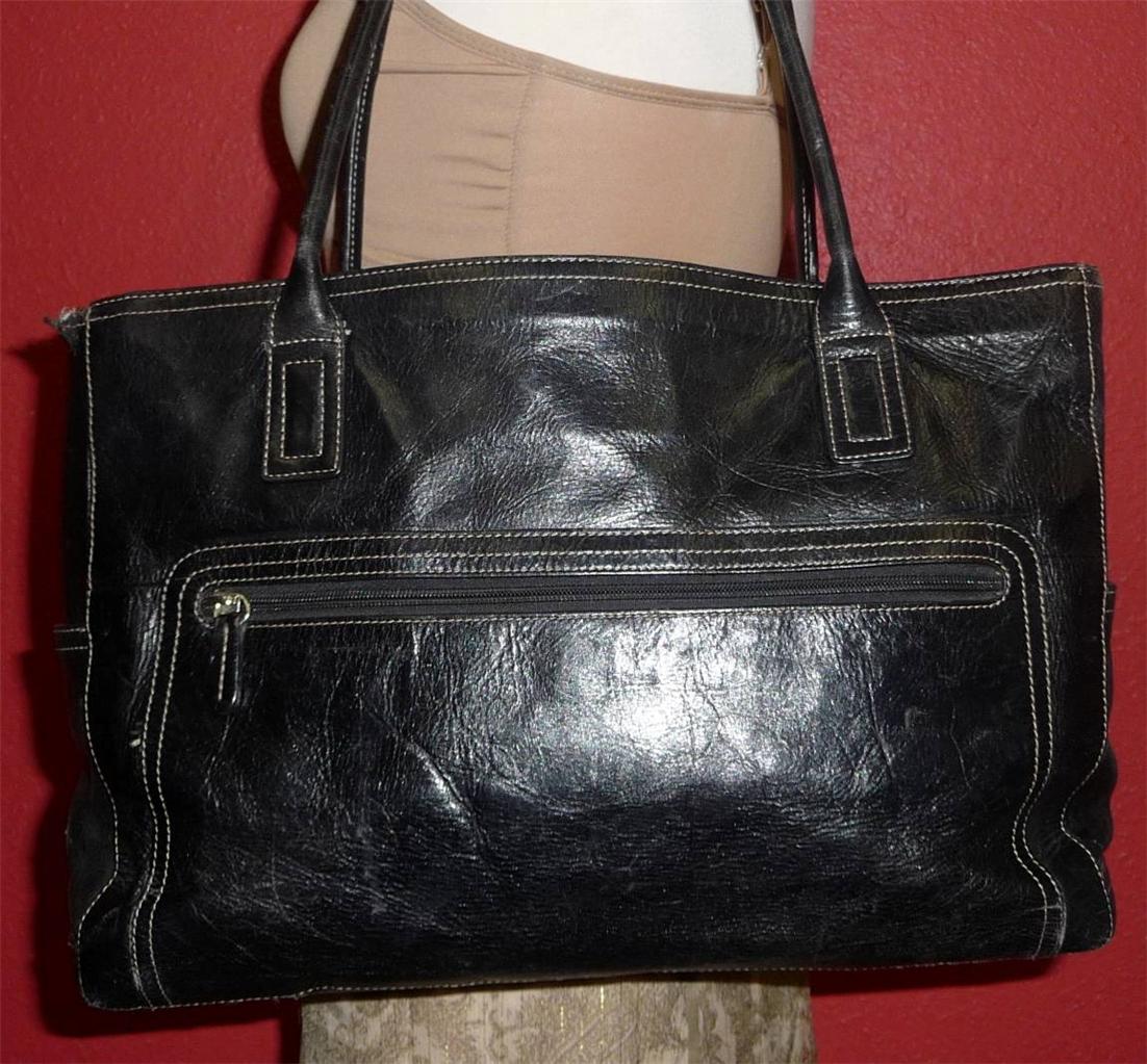 Vintage FOSSIL Black Leather Large Laptop Carryall Attache Tote ...
