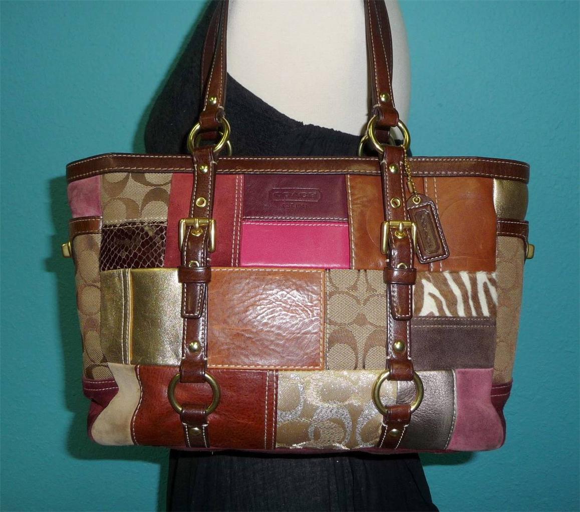 Coach Holiday Patchwork Large Leather Gallery Tote Satchel Purse Bag ...