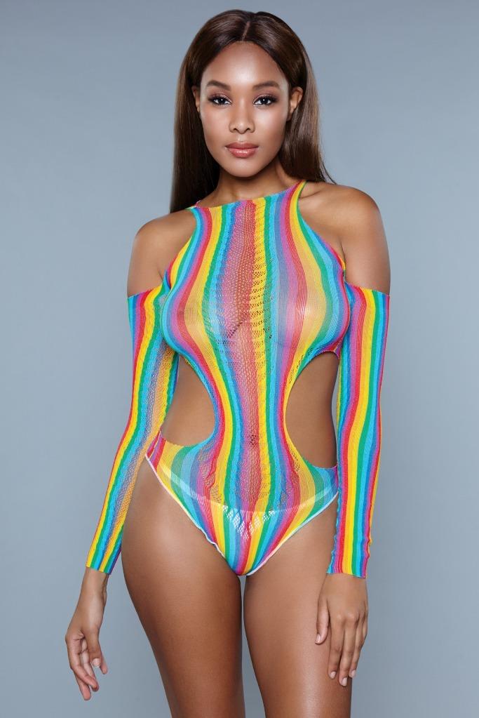 sexy BE WICKED thong BACK shoulderless CUTOUT long SLEEVE sheer BODYSUIT  teddy