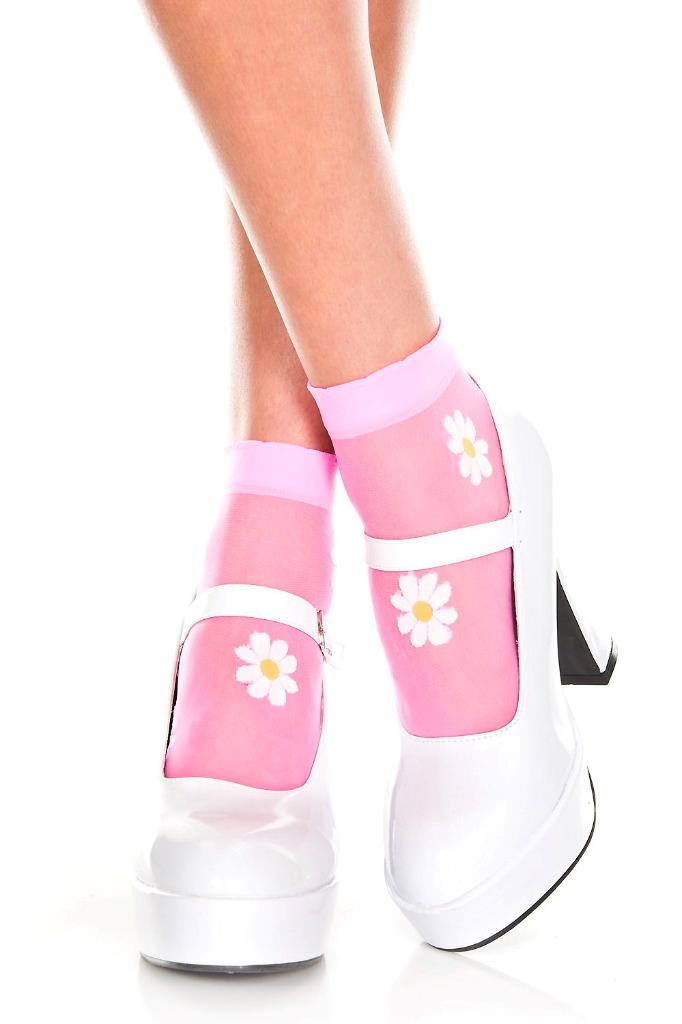 sexy MUSIC LEGS flowers DAISY sheer FLORAL socks ANKLE highs STOCKINGS anklets - Picture 2 of 2