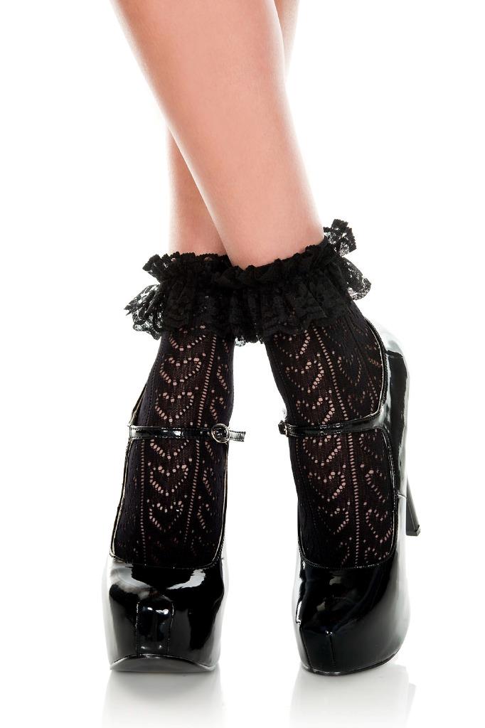 sexy MUSIC LEGS heart RUFFLE fishnet ANKLE highs hi SOCKS lace ANKLETS stockings - Picture 2 of 5