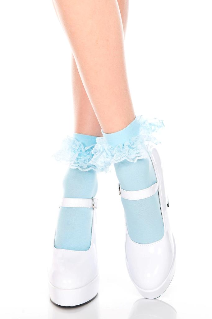 sexy MUSIC LEGS opaque CUTE ruffle TRIM ankle HIGHS hi SOCKS anklets STOCKINGS - Picture 2 of 5