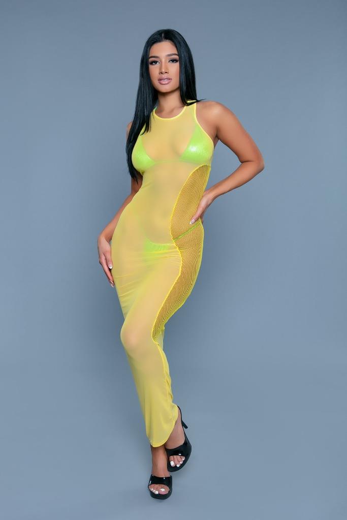 sexy BE WICKED mesh FISHNET side HIGH neck RACERBACK bikini COVER up MAXI dress - Picture 2 of 2