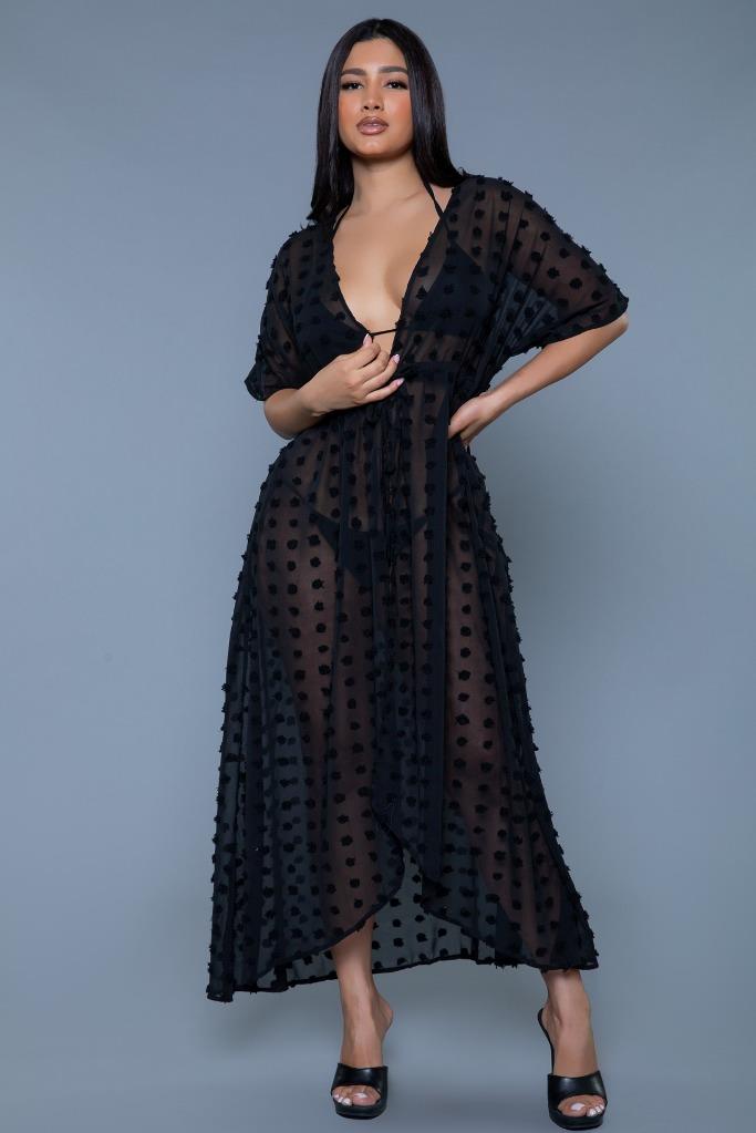NEW sexy BE WICKED swiss DOTS kimono STYLE sheer COVER up MIDAXI maxi GOWN dress - Picture 2 of 2