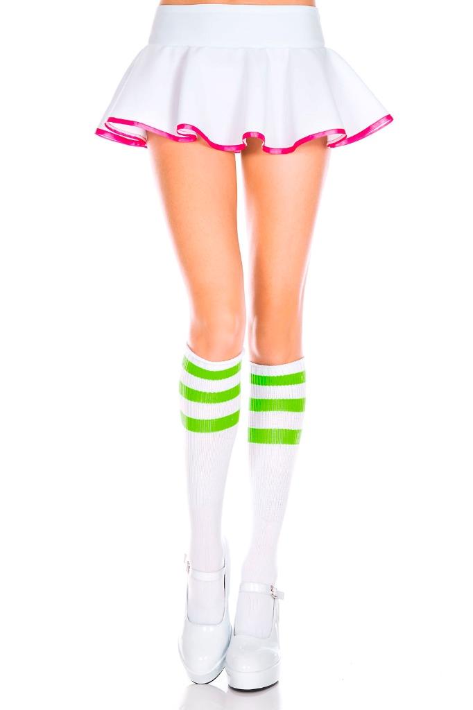 sexy MUSIC LEGS green REFEREE white STRIPED tops KNEE highs STOCKINGS ref SOCKS - Picture 8 of 9
