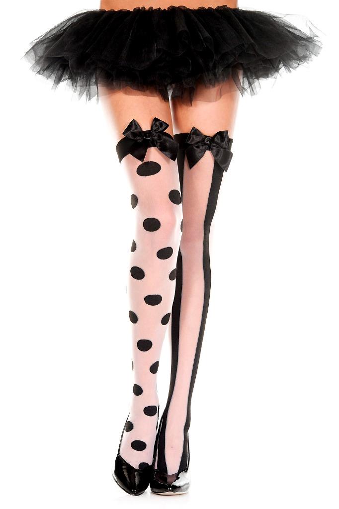 sexy MUSIC LEGS mismatch POLKA dots STRIPED bow TOPS clown THIGH highs STOCKINGS - Picture 2 of 2