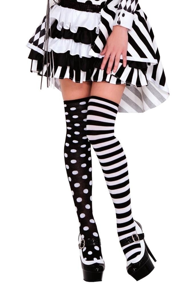 sexy MUSIC LEGS mismatch POLKA dots dotted STRIPED clown THIGH highs STOCKINGS - Picture 2 of 2