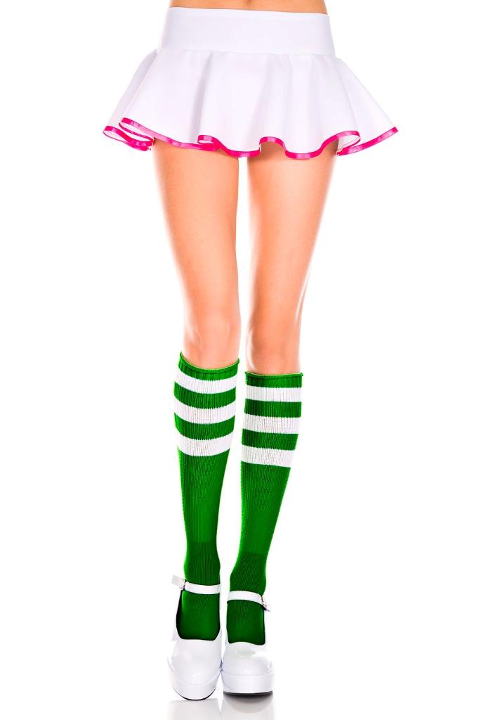 sexy MUSIC LEGS green REFEREE white STRIPED tops KNEE highs STOCKINGS ref SOCKS - Picture 2 of 9