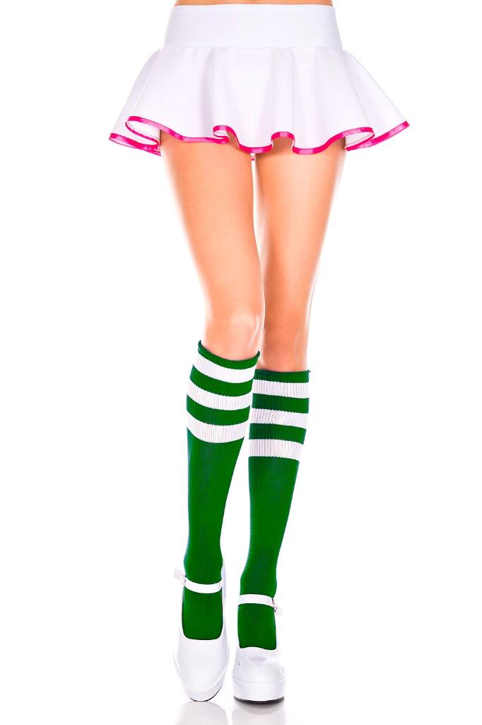 sexy MUSIC LEGS green REFEREE white STRIPED tops KNEE highs STOCKINGS ref SOCKS - Picture 3 of 9