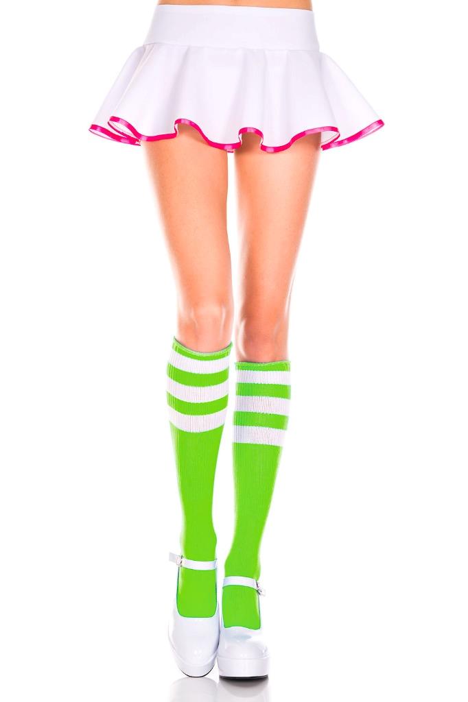 sexy MUSIC LEGS green REFEREE white STRIPED tops KNEE highs STOCKINGS ref SOCKS - Picture 4 of 9