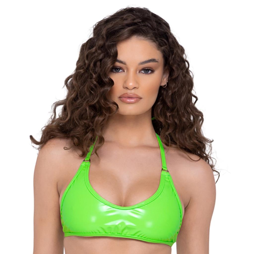 NEW sexy ROMA vinyl WET look SHINY halter TIE back NECK bralette BIKINI bra TOP