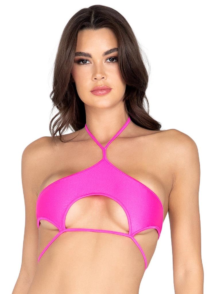 sexy ROMA large CUTOUT underboob HALTER backless TIE back CROP tank STRAPPY top