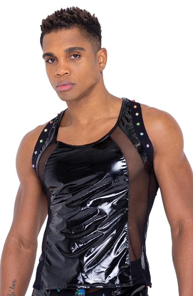 sexy ROMA men’s RAINBOW pride STUDDED vinyl MESH racerback SLEEVELESS tank TOP