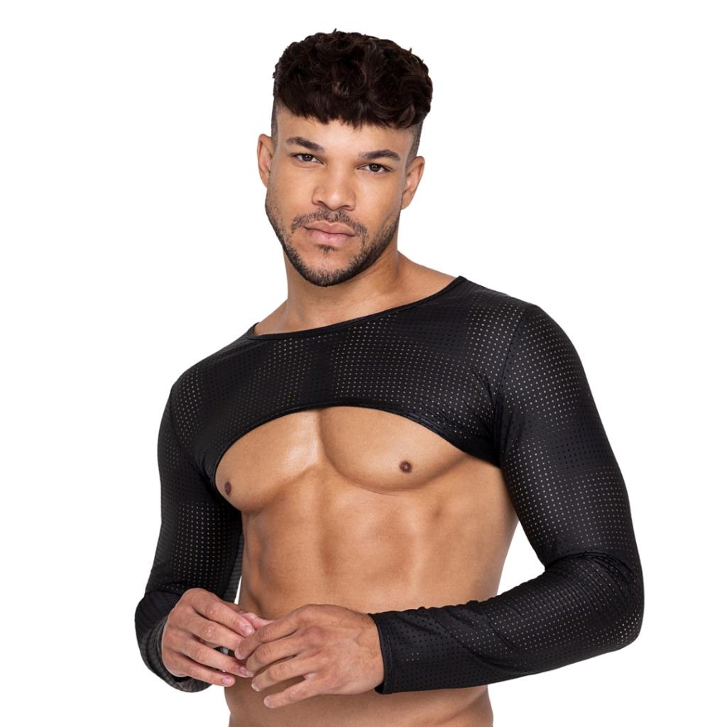 sexy ROMA men’s MASTER crew NECK long SLEEVE perforated CROPPED tank TOP shirt
