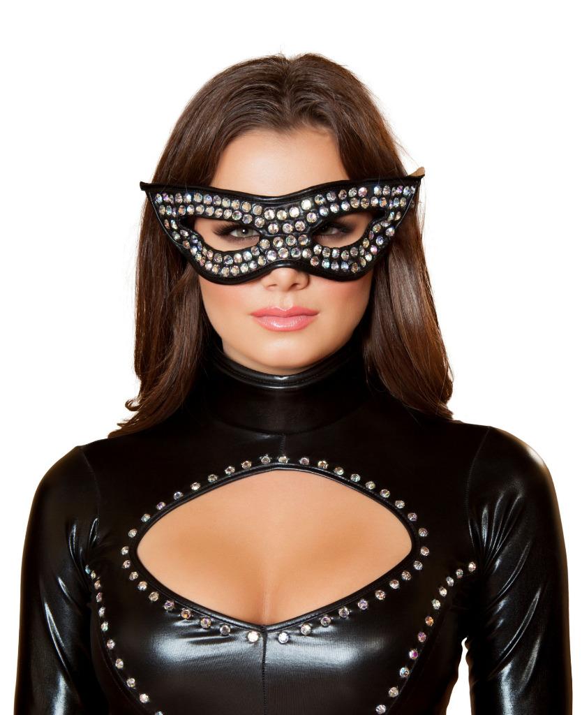 sexy ROMA rhinestones STUDDED cat woman EYE mask KITTY kitten MASQUERADE ball - Picture 2 of 2