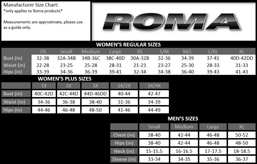 Roma Costume Size Chart