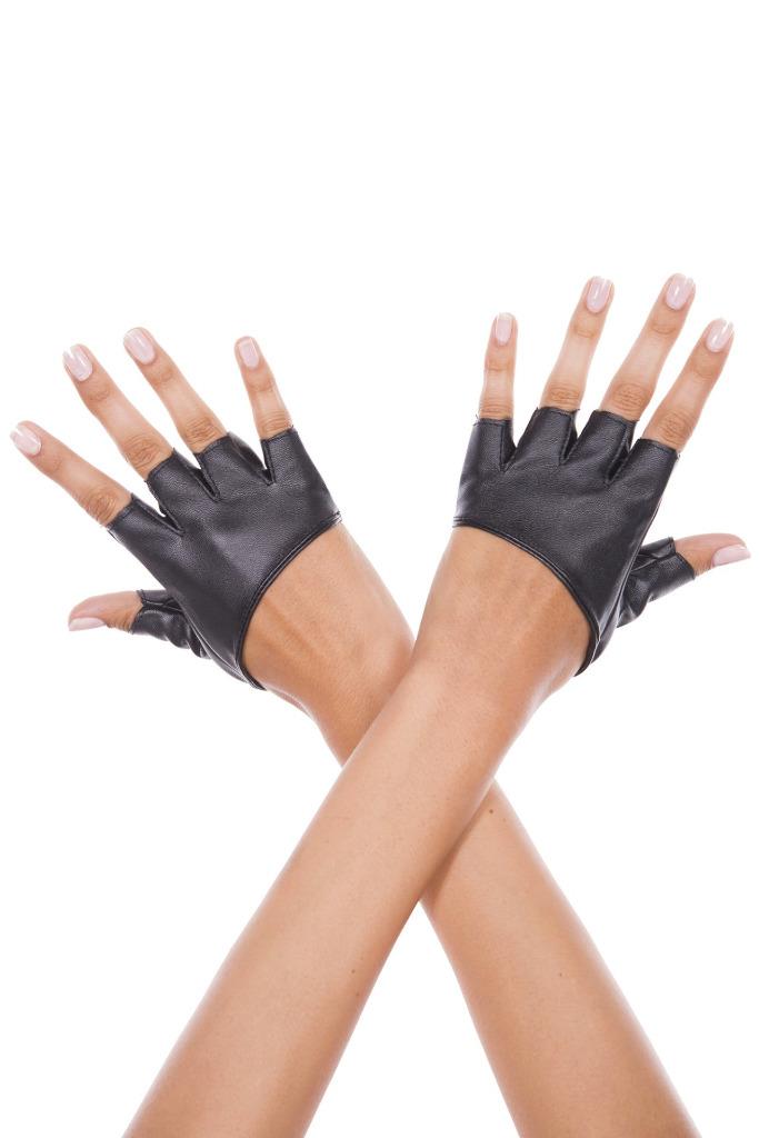 sexy MUSIC LEGS faux LEATHER short WRIST length FINGERLESS mini gloves GLOVELETS - Picture 2 of 5