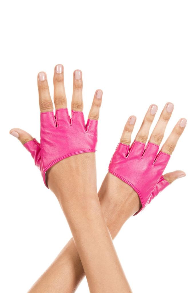 sexy MUSIC LEGS faux LEATHER short WRIST length FINGERLESS mini gloves GLOVELETS - Picture 4 of 5