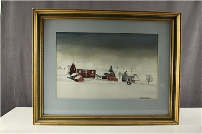Easton Pa Red Barns Farmhouse Winter Original Art Painting Ericka
