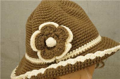 Artisan Hand Crafted Brown & Cream Crochet Hat Bucket Cloche  display picture 1