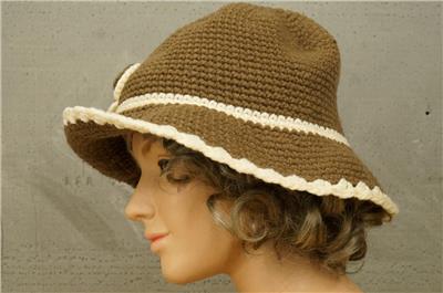 Artisan Hand Crafted Brown & Cream Crochet Hat Bucket Cloche  display picture 1