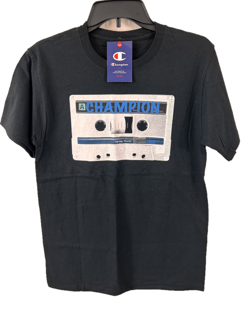 Champion T shirt size S NEW short sleeve cassette tape black or white mens