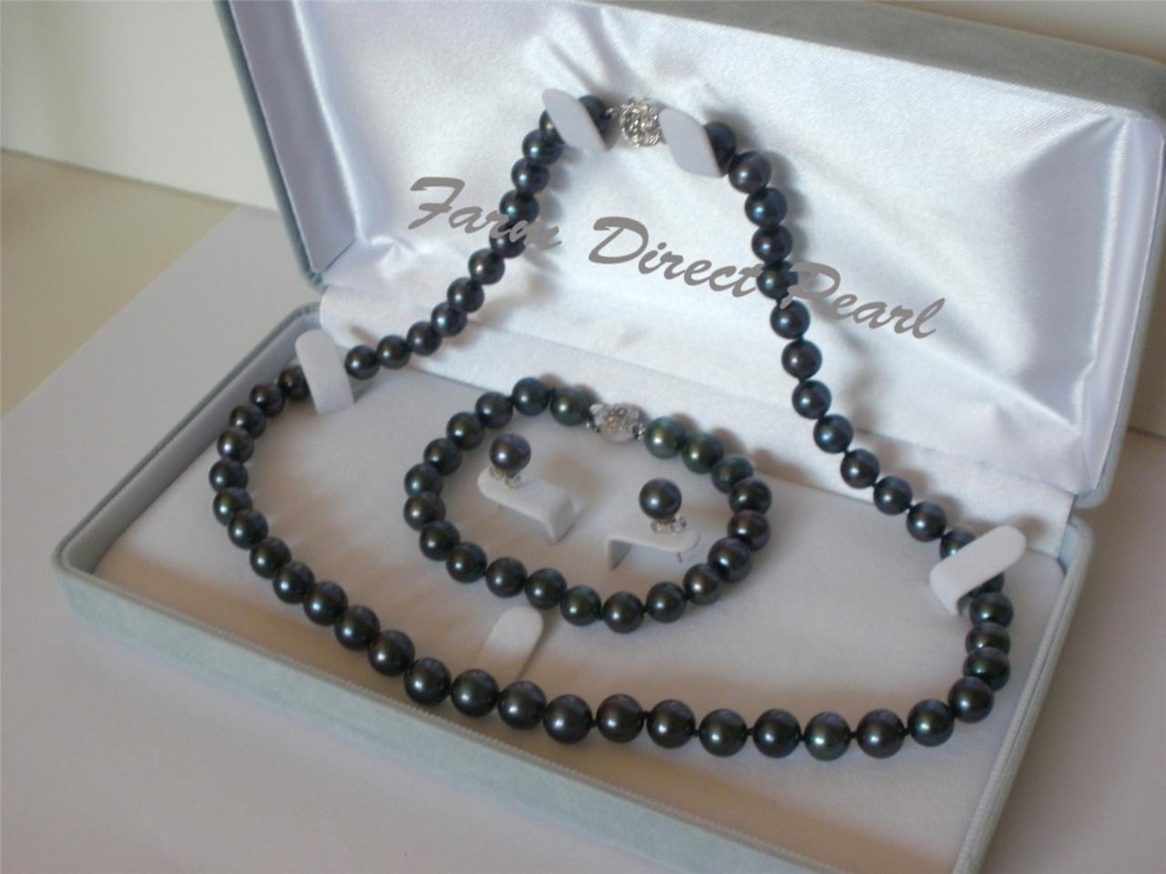 black pearl necklace and earrings
